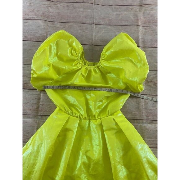 Christopher John Rogers Florescent Yellow Puff Sleeve Dress - XXS - Picture 6 of 15